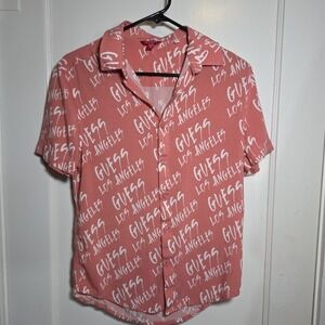 GUESS‎ Los Angeles Pink Button Down Blouse Shirt Women's XS